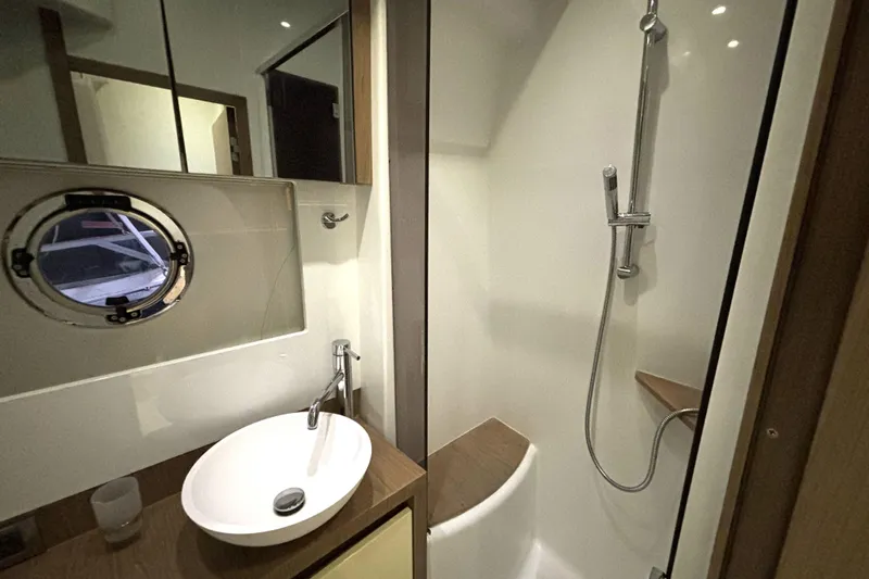 Slide: The Image of Bathroom interior of 2015 Beneteau Gran Turismo 49 yacht with shower and sink. - 44