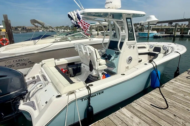 The Image of 2024 Tidewater 232 LXF boat docked at marina, featuring modern design and equipment. - 0