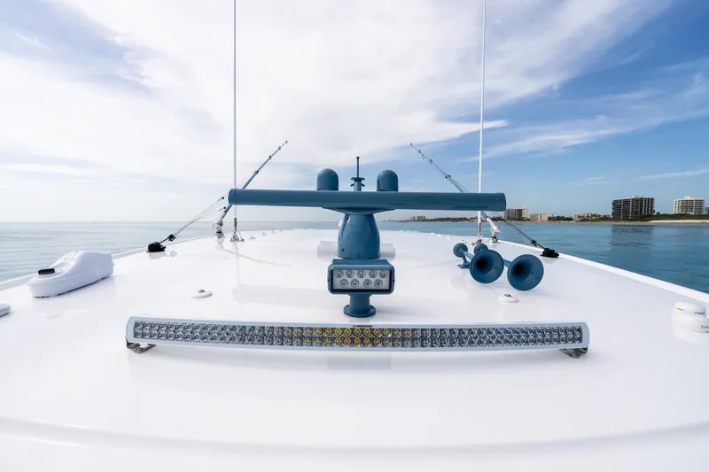 Slide: The Image of 2025 HCB 56 Suenos GIX yacht deck with radar and fishing rods. - 34