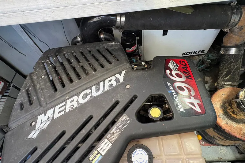 Slide: The Image of Engine compartment of a 1999 Sea Ray 380 Sundancer with MerCruiser 496 MAG. - 27