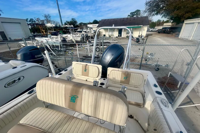 Slide: The Image of 2017 Carolina Skiff 21 Ultra Elite boat interior with Yamaha outboard motor. - 3