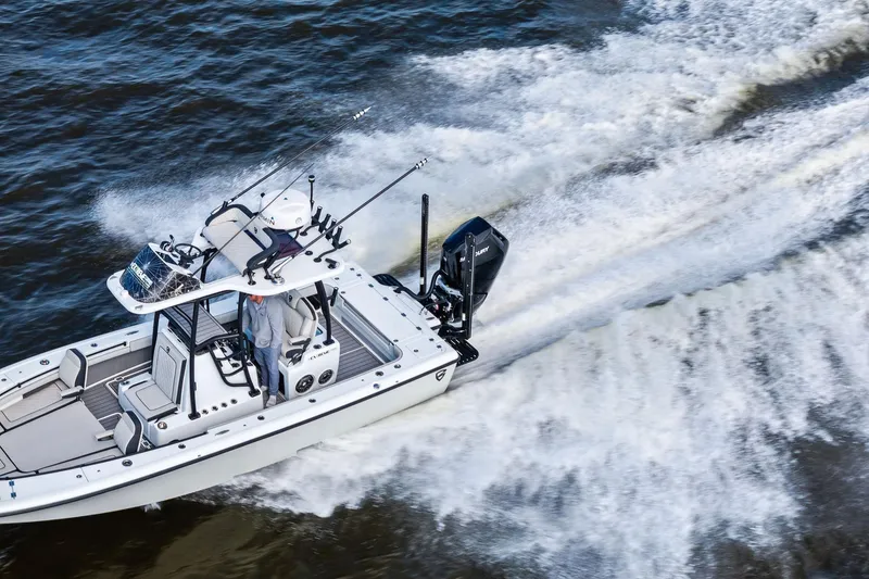 Slide: The Image of 2021 Barker Boatworks 26 Open cruising on water, showcasing sleek design and powerful performance. - 38