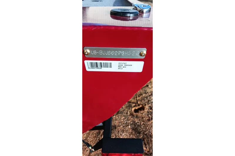 Slide: The Image of 2026 Tracker Panfish 17 boat identification plate with serial number and barcode. - 9