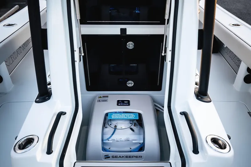 Slide: The Image of 2026 Barker Boatworks 26 Open featuring Seakeeper stabilization system on deck. - 21