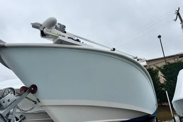 Slide: The Image of 2018 Cape Horn 36 XS boat, side view, on trailer under cloudy sky. - 4