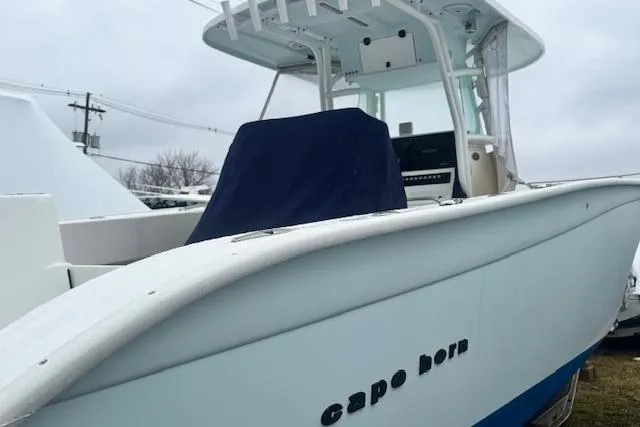 Slide: The Image of 2018 Cape Horn 36 XS boat with T-top and covered console. - 3