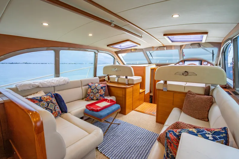 Slide: The Image of Luxurious interior of 2020 Palm Beach Motor Yachts PB50 with elegant seating and ocean view. - 3