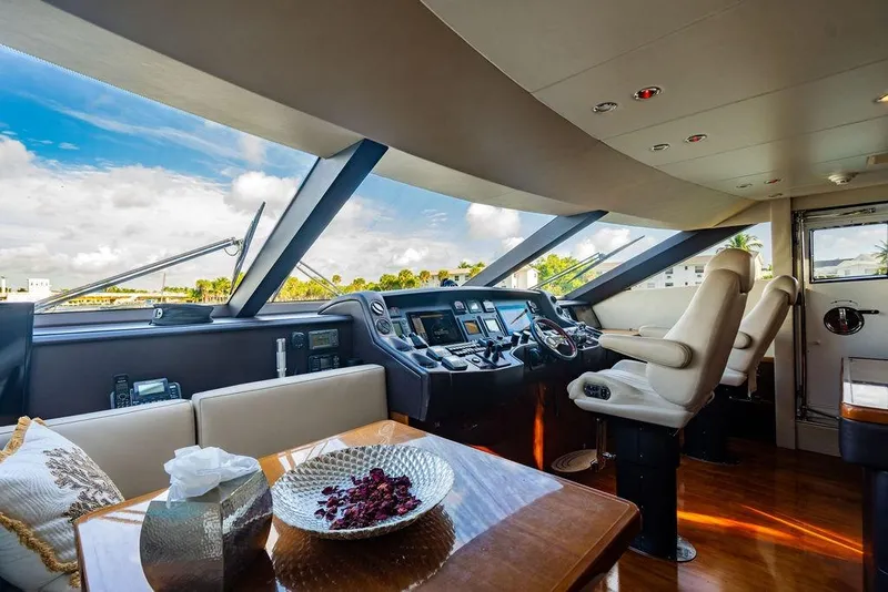 Slide: The Image of Luxurious interior of 2010 Princess 95 Motor Yacht with modern helm and seating. - 160