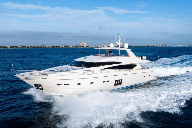 Slide: The Image of Luxurious 2010 Princess 95 Motor Yacht cruising on open blue sea. - 46