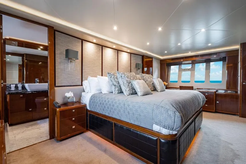 Slide: The Image of Luxurious bedroom interior of 2010 Princess 95 Motor Yacht with ocean view windows. - 78
