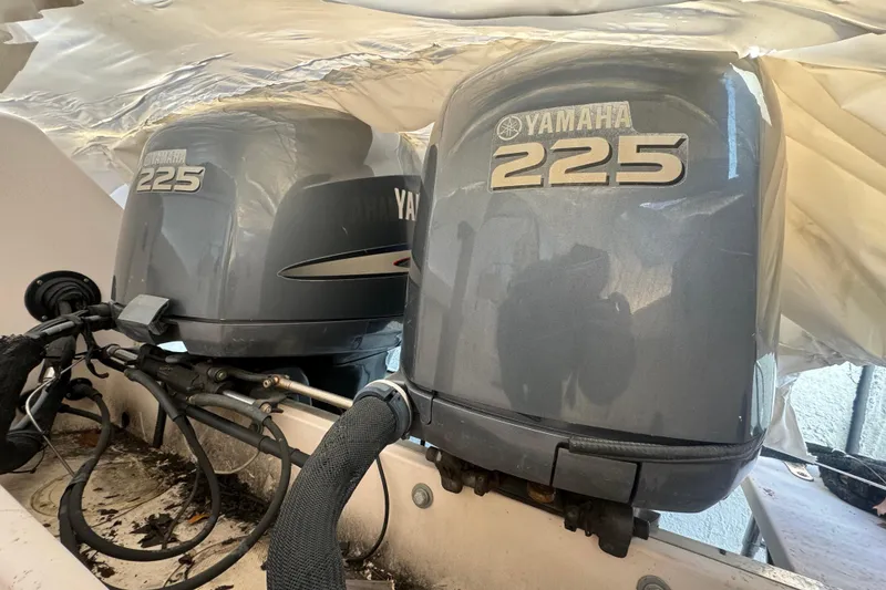 Slide: The Image of Twin Yamaha 225 outboard engines on a 2005 Grady-White Express 265 boat. - 14