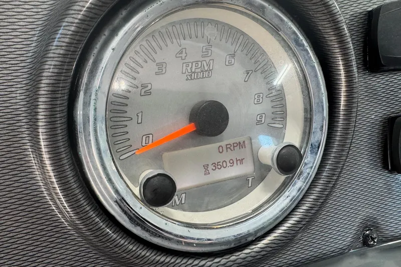 Slide: The Image of Close-up of 2012 Yamaha SX210 boat tachometer showing 0 RPM and 350.9 hours. - 14