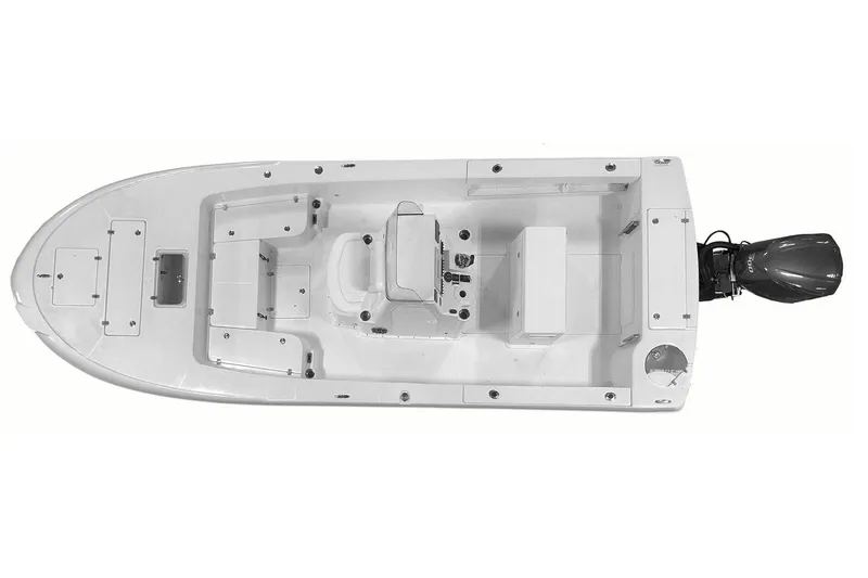 Slide: The Image of Manufacturer Provided Image: Top view of 2025 Sea Born FX25 Bay boat with outboard motor. - 9