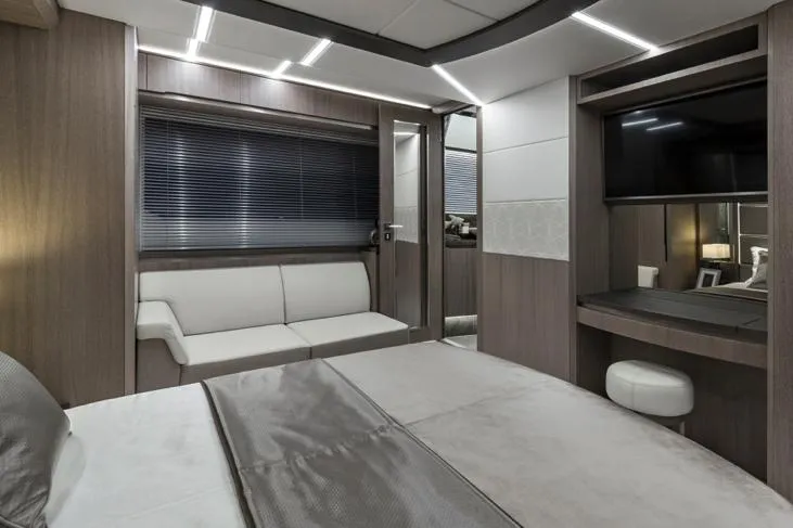 Slide: The Image of Manufacturer Provided Image: Luxurious interior of 2025 Galeon 640 Fly yacht with modern furnishings and ambient lighting. - 21