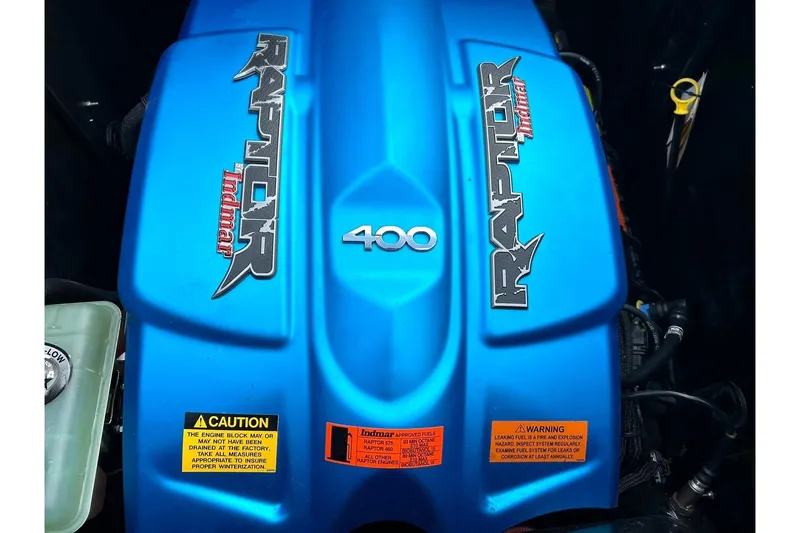 Slide: The Image of Blue Indmar Raptor 400 engine in a 2021 ATX 22 Type-S boat. - 29