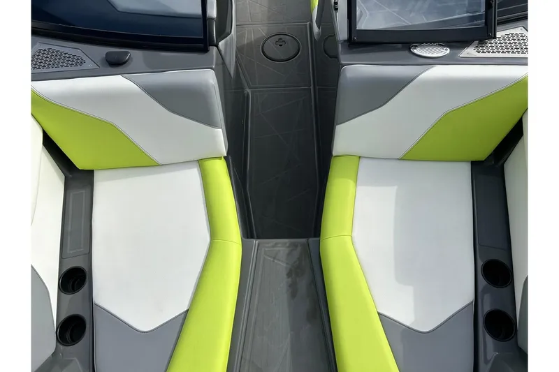 Slide: The Image of Interior of 2021 ATX 22 Type-S boat with lime green and white seating. - 50