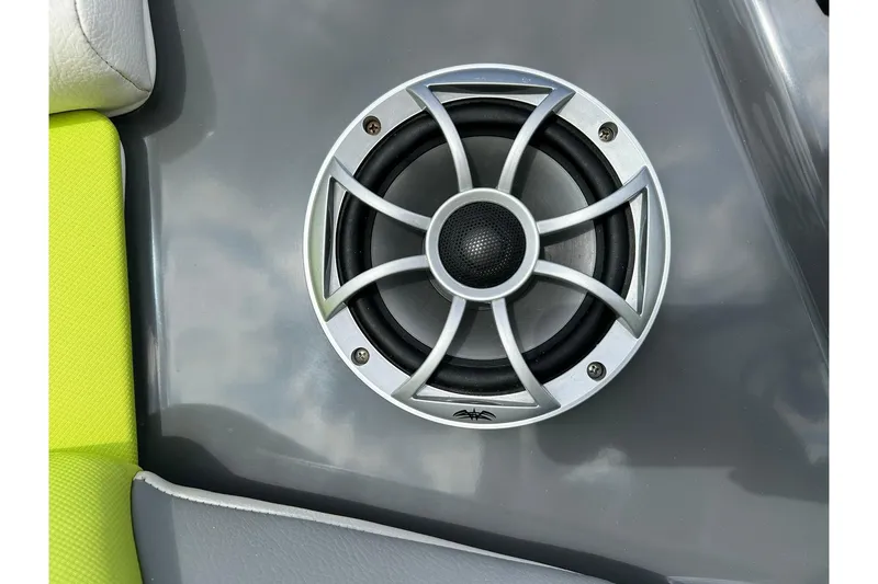 Slide: The Image of Close-up of a speaker on a 2021 ATX 22 Type-S boat, featuring a sleek design. - 53