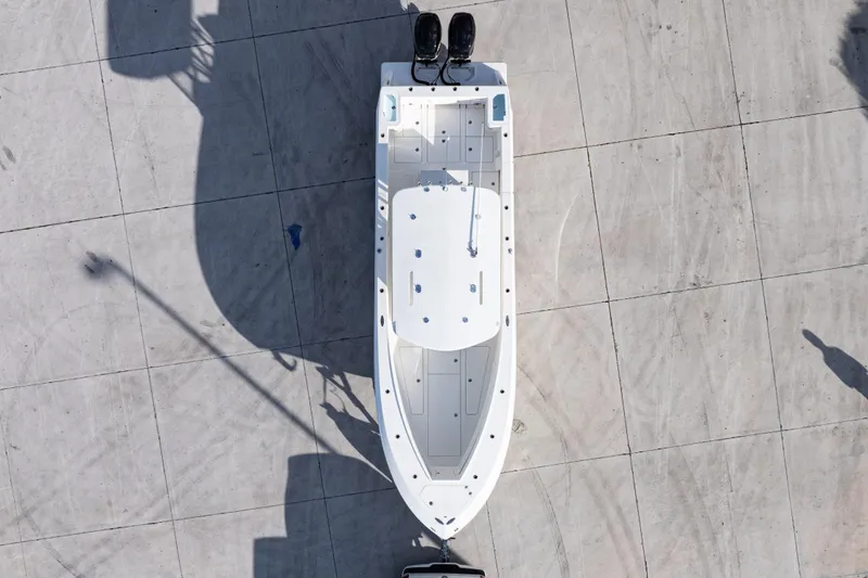 Slide: The Image of Overhead view of a 2021 SeaVee 322Z boat on concrete surface. - 8