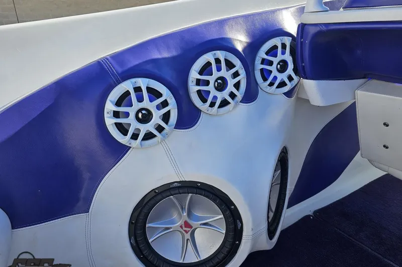 Slide: The Image of Interior of 2001 Baja 36 Outlaw boat with custom audio speakers. - 46