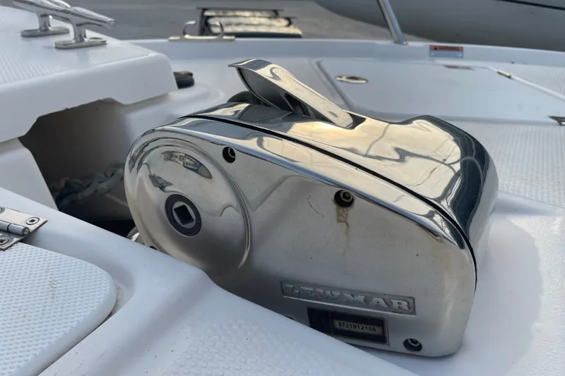 Slide: The Image of Chrome Lewmar winch on 2021 Cutwater C-32 CB boat deck. - 19