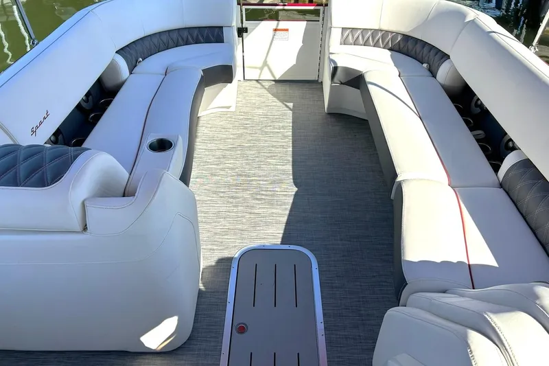 Slide: The Image of 2021 Bennington 25 RXSBA boat interior with luxurious seating and modern design. - 48