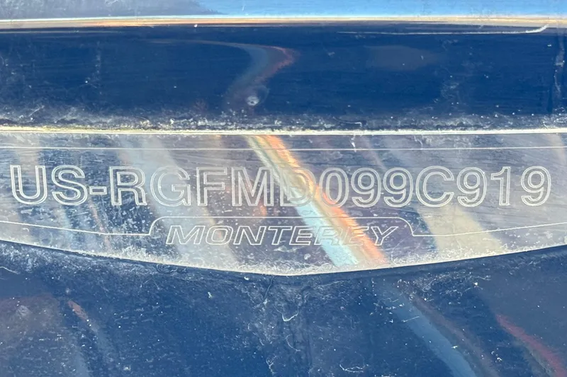 Slide: The Image of Close-up of a 2019 Monterey 224FS boat hull identification number. - 32