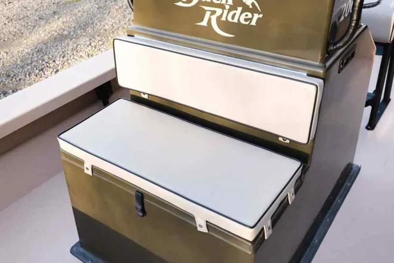 Slide: The Image of Bay Rider 2060 boat seat and storage, 2015 model, featuring cushioned seating. - 21