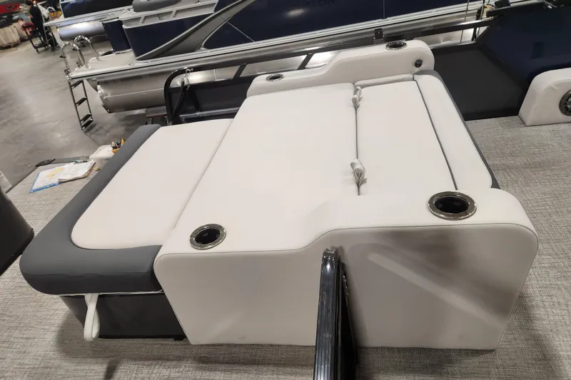 Slide: The Image of 2026 Tahoe Pontoon 25E85 LTZ Rear Bench with luxurious seating and modern design. - 13