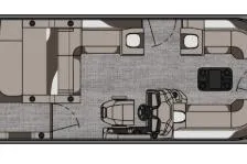 Slide: The Image of 2026 Tahoe Pontoon 25E85 LTZ Rear Bench on trailer, parked outdoors. - 2