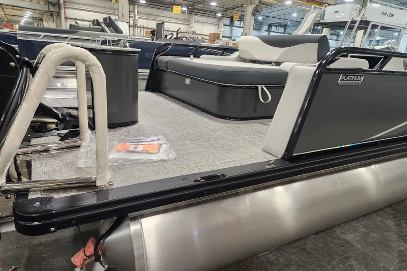 Slide: The Image of 2026 Tahoe Pontoon 25E85 LTZ Rear Bench in sunlight, showcasing sleek design and modern features. - 3