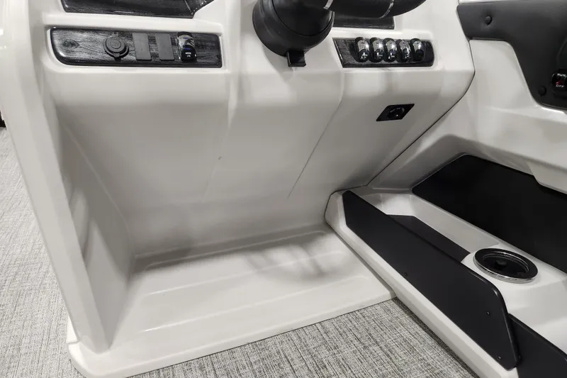 Slide: The Image of 2026 Tahoe Pontoon 23 LTZ Rear Bench with sleek design in showroom. - 50