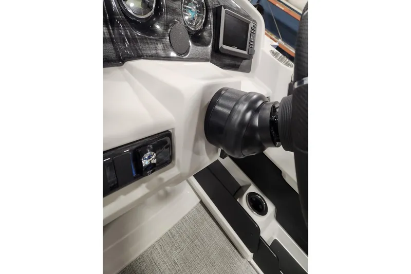 Slide: The Image of 2026 Tahoe Pontoon 23 LTZ Rear Bench, sleek design, blue and silver finish. - 54