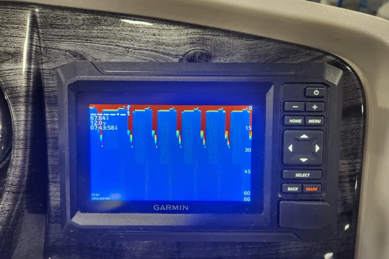 Slide: The Image of 2026 Tahoe Pontoon 23 LTZ Rear Bench with sleek seating and integrated speaker system. - 65