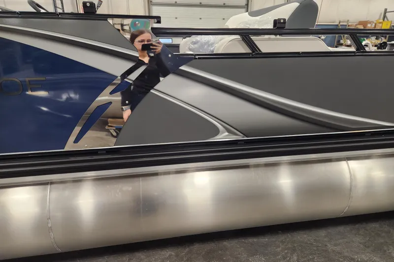 Slide: The Image of 2026 Tahoe Pontoon 23 LTZ Rear Bench with sleek, modern seating design. - 77