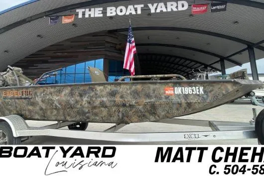 The Image of 2023 Excel F86 boat at The Boat Yard, Louisiana, on a trailer with American flag. - 1