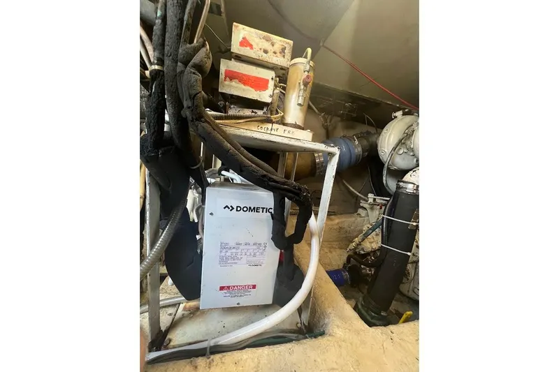 Slide: The Image of Bathroom interior of 1996 Ocean Yachts 48 Super Sport with sink and mirror. - 18