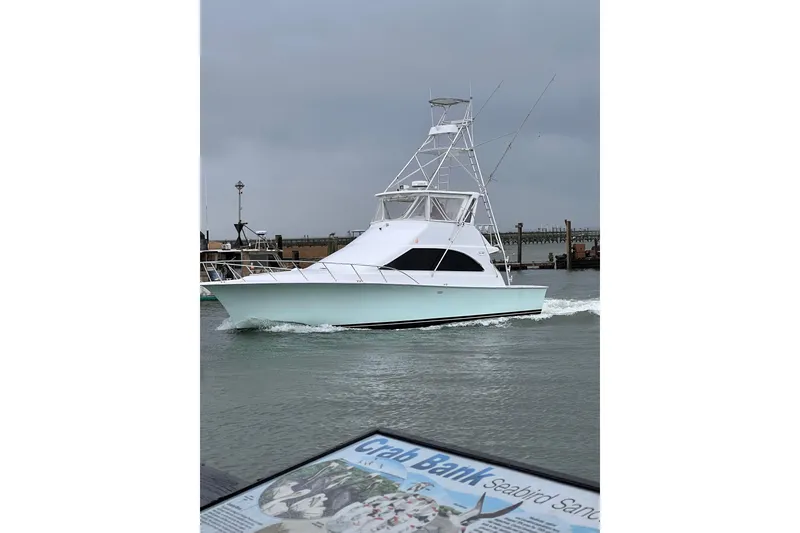 Slide: The Image of 1996 Ocean Yachts 48 Super Sport in dry dock, front view. - 57