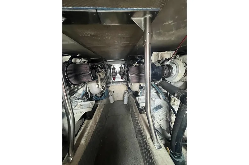 Slide: The Image of Luxurious interior of 1996 Ocean Yachts 48 Super Sport with cream leather seating and scenic views. - 11