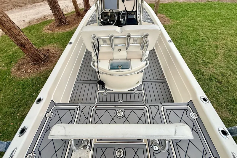 Slide: The Image of 2012 ShearWater 25LTZ boat interior with sleek design and modern features. - 19