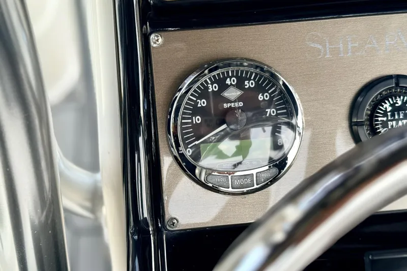 Slide: The Image of Close-up of 2012 ShearWater 25LTZ speedometer and control panel. - 49