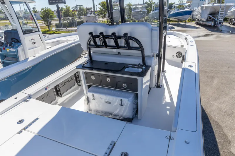 Slide: The Image of 2026 Crevalle 26 HCO boat interior with seating and storage features. - 14