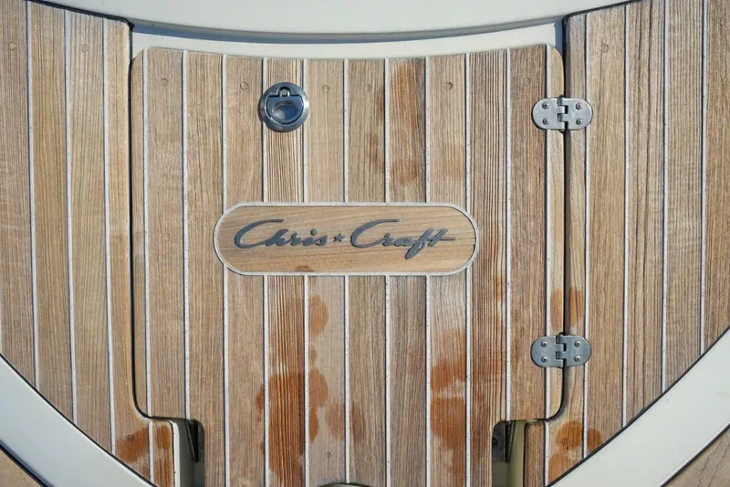Slide: The Image of Teak deck of 2019 Chris-Craft Launch 35 GT OB boat with logo. - 39