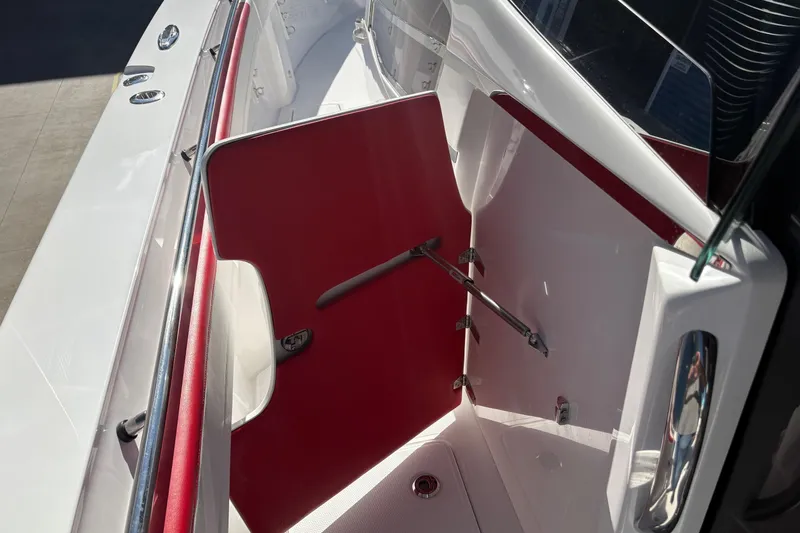 Slide: The Image of Close-up of a 2022 Nor-Tech 452 Super Fish boat's metal fixture. - 23