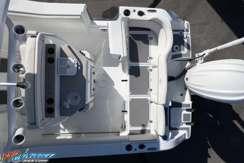 Slide: The Image of Top view of 2022 Sea Hunt Ultra 239 SE boat interior, showcasing seating and equipment layout. - 15