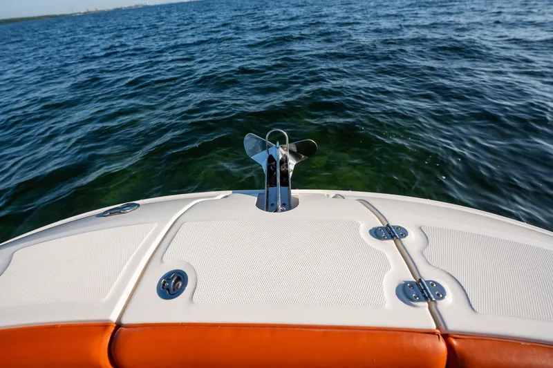 Slide: The Image of 2019 Sea Ray SDX 290 Outboard bow view on open water. - 22