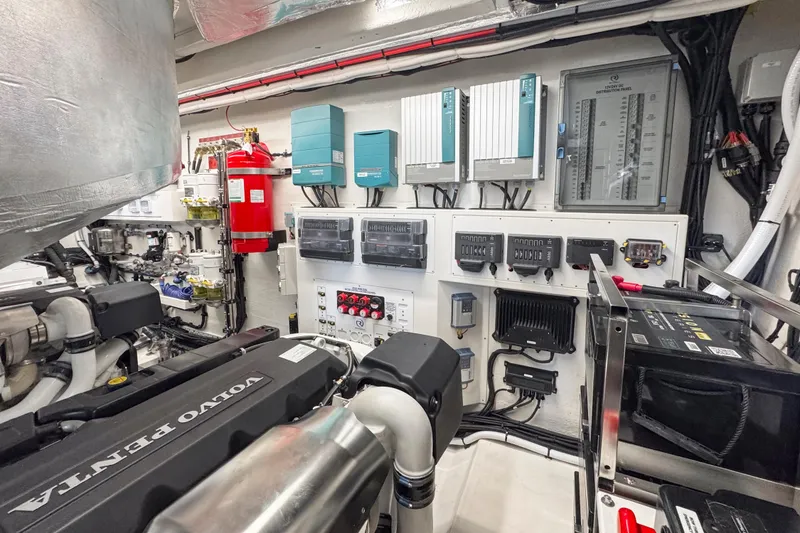 Slide: The Image of Engine room of 2026 Riviera 5600 Sport Yacht Platinum Edition with Volvo Penta components. - 5