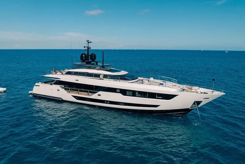 The Image of Luxurious 2018 Custom Line 120 yacht cruising on open blue sea. - 0