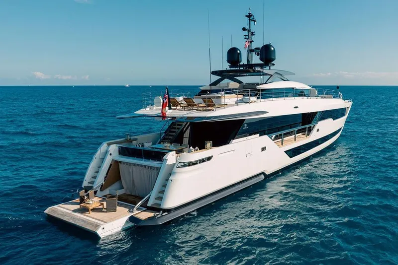 Slide: The Image of Luxurious 2018 Custom Line 120 yacht cruising on open sea. - 10