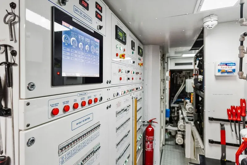 Slide: The Image of Control room with advanced panels and screens, Custom Line 120 yacht, 2018 model. - 135