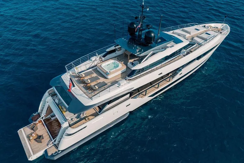 Slide: The Image of Luxurious 2018 Custom Line 120 yacht with jacuzzi, cruising on open sea. - 18